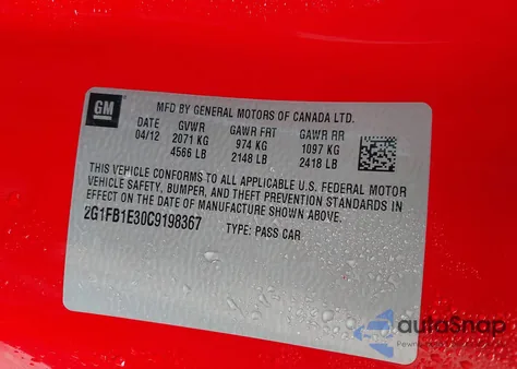 2012 Chevrolet Camaro 1Lt из США, поврежденный, VIN 2G1FB1E30C9198367